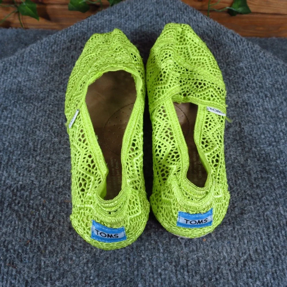 TOMS Alpargata Women Moroccan Crochet Slip On Shoe Size 7 Summer Lime Green